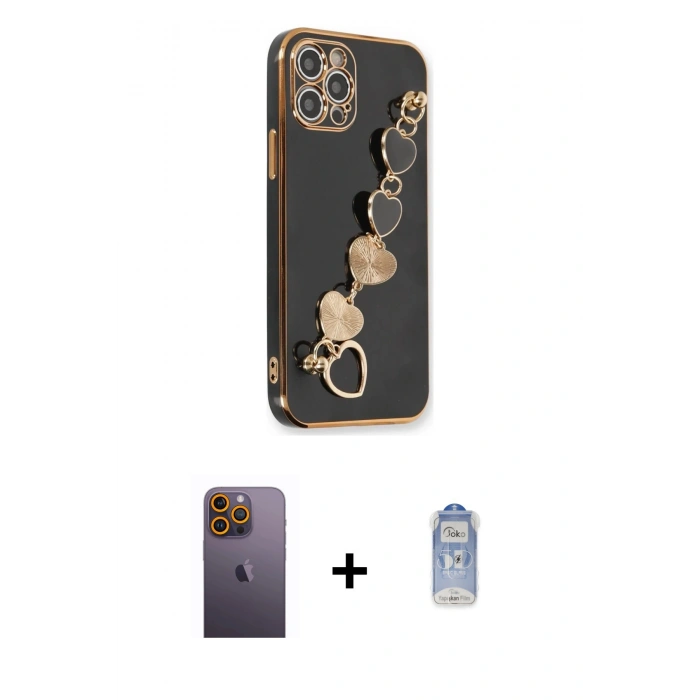 MARSİLYAN™- iPhone 12 Pro Max Kılıf Nova Işık Prime - Siyah Joko Magic 5D Cam + Neon Fosforlu Kamera Lens - SI