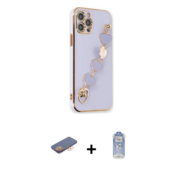 MARSİLYAN™- iPhone 12 Pro Max Kılıf Nova Işık Prime - Siyah Joko Magic 5D Cam + Renkli Kamera Lens Koruma Cam - TU