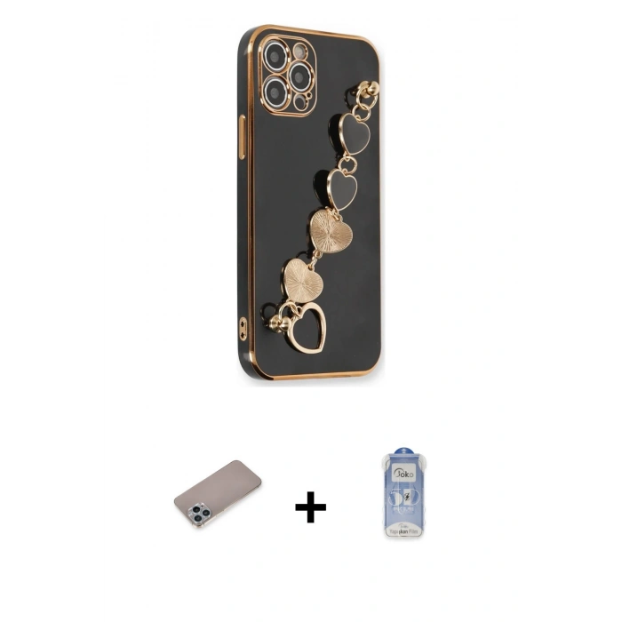 MARSİLYAN™- iPhone 12 Pro Max Kılıf Nova Işık Prime - Siyah Joko Magic 5D Cam + Shine Kamera Lens Koruma Cam - SABE