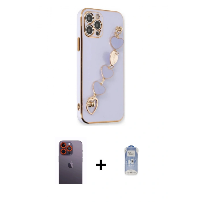 MARSİLYAN™- iPhone 12 Pro Max Kılıf Nova Işık Prime - Siyah Joko Magic 5D Cam + Neon Fosforlu Kamera Lens - TU