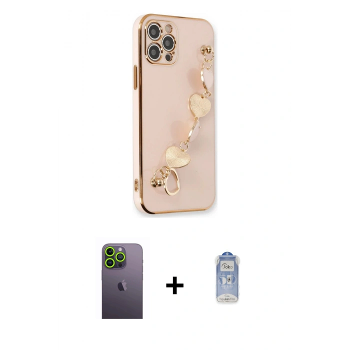MARSİLYAN™- iPhone 12 Pro Max Kılıf Nova Işık Prime - Siyah Joko Magic 5D Cam + Yeşil Neon Fosforlu Kamera Lens