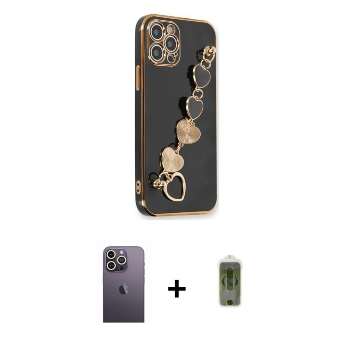 MARSİLYAN™- iPhone 12 Pro Max Kılıf Nova Işık Prime - Siyah Joko Magic 5D Hayalet Cam + Neon Fosforlu Kamera Lens - BZ