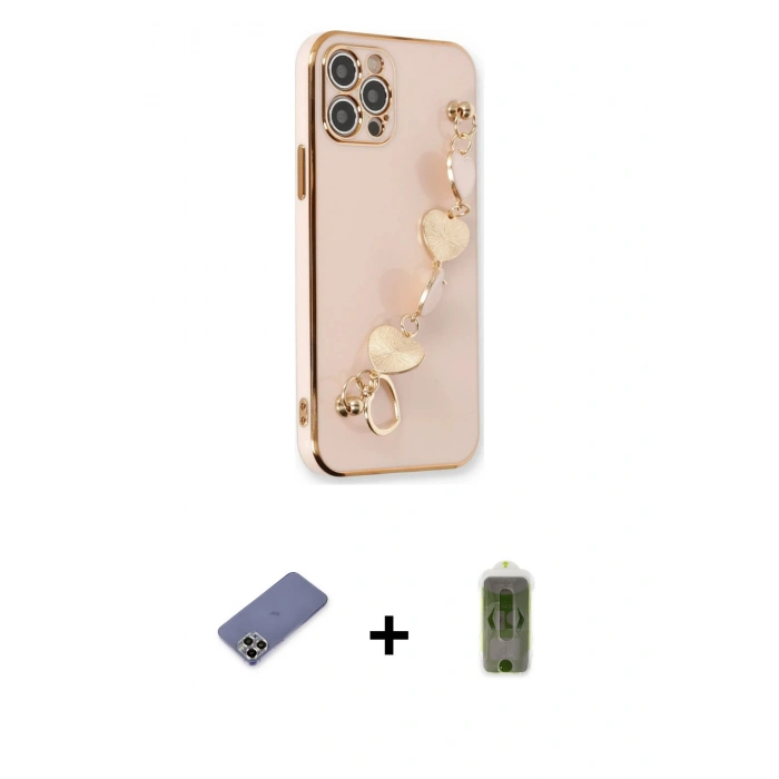 MARSİLYAN™- iPhone 12 Pro Max Kılıf Nova Işık Prime - Siyah Joko Magic 5D Hayalet Cam + Gold Metal Kamera Lens Koruma Cam