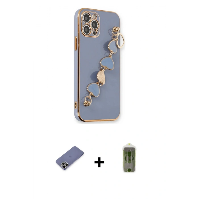 MARSİLYAN™- iPhone 12 Pro Max Kılıf Nova Işık Prime - Siyah Joko Magic 5D Hayalet Cam + Gold Metal Kamera Lens Koruma Cam
