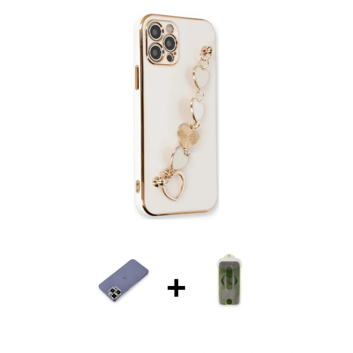MARSİLYAN™- iPhone 12 Pro Max Kılıf Nova Işık Prime - Siyah Joko Magic 5D Hayalet Cam + Gold Metal Kamera Lens Koruma Cam