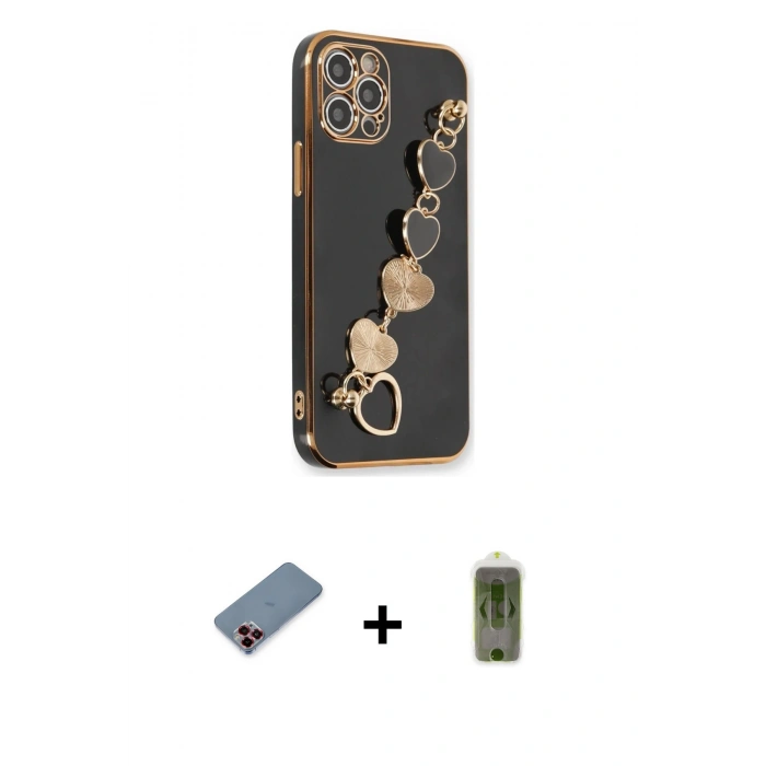 MARSİLYAN™- iPhone 12 Pro Max Kılıf Nova Işık Prime - Siyah Joko Magic 5D Hayalet Cam + Metal Kamera Lens Koruma Cam - KI