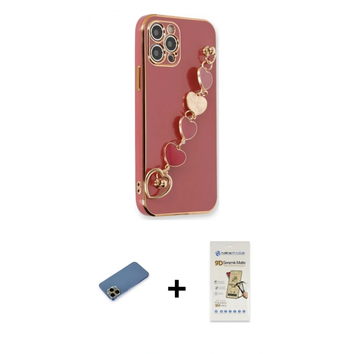 MARSİLYAN™- iPhone 12 Pro Max Kılıf Nova Işık Prime - Siyah Mat Seramik Nano Ekran Koruyucu + Shine Kamera Lens Koruma Cam - GD