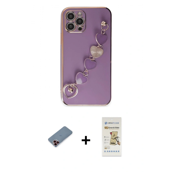 MARSİLYAN™- iPhone 12 Pro Max Kılıf Nova Işık Prime - Siyah Mat Seramik Nano Ekran Koruyucu + Kırmızı Metal Kamera Lens Koruma Cam