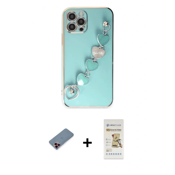 MARSİLYAN™- iPhone 12 Pro Max Kılıf Nova Işık Prime - Siyah Mat Seramik Nano Ekran Koruyucu + Kırmızı Metal Kamera Lens Koruma Cam