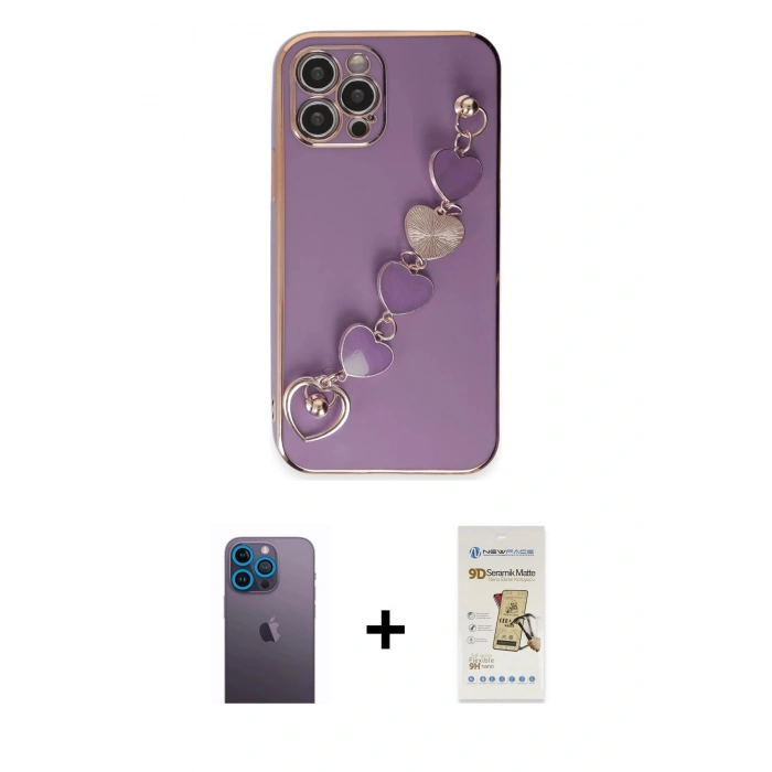 MARSİLYAN™- iPhone 12 Pro Max Kılıf Nova Işık Prime - Siyah Mat Seramik Nano Ekran Koruyucu + Neon Fosforlu Kamera Lens - MI