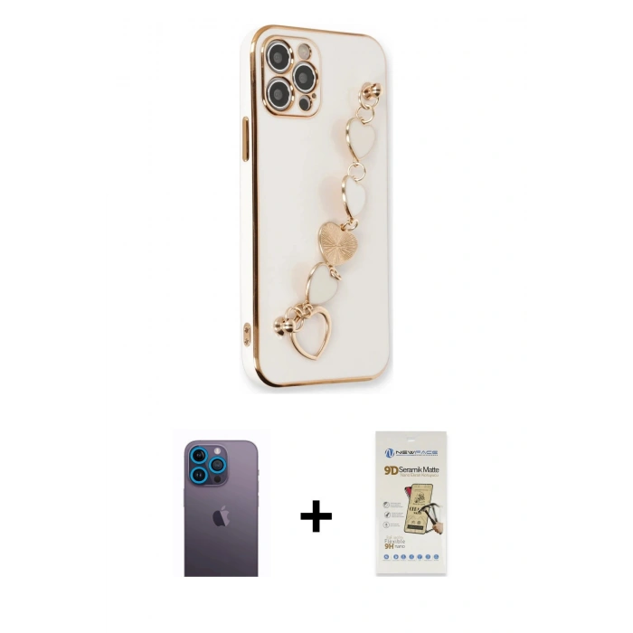 MARSİLYAN™- iPhone 12 Pro Max Kılıf Nova Işık Prime - Siyah Mat Seramik Nano Ekran Koruyucu + Neon Fosforlu Kamera Lens - MI