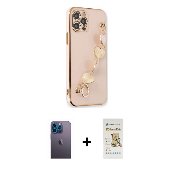 MARSİLYAN™- iPhone 12 Pro Max Kılıf Nova Işık Prime - Siyah Mat Seramik Nano Ekran Koruyucu + Neon Fosforlu Kamera Lens - MI