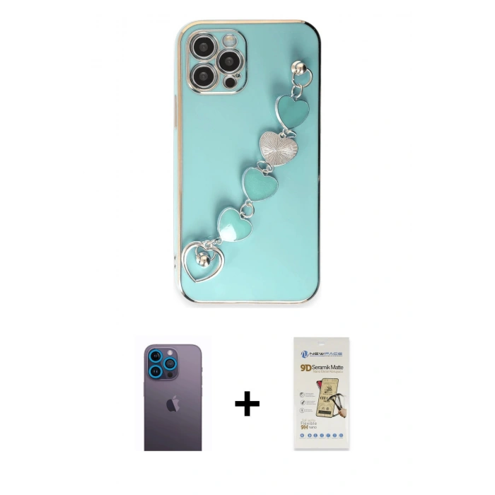 MARSİLYAN™- iPhone 12 Pro Max Kılıf Nova Işık Prime - Siyah Mat Seramik Nano Ekran Koruyucu + Neon Fosforlu Kamera Lens - MI