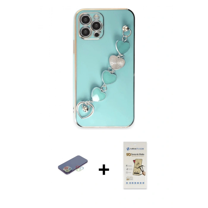 MARSİLYAN™- iPhone 12 Pro Max Kılıf Nova Işık Prime - Siyah Mat Seramik Nano Ekran Koruyucu + Mavi Renkli Kamera Lens Koruma Cam