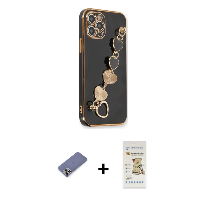 MARSİLYAN™- iPhone 12 Pro Max Kılıf Nova Işık Prime - Siyah Mat Seramik Nano Ekran Koruyucu + Metal Kamera Lens Koruma Cam - GD