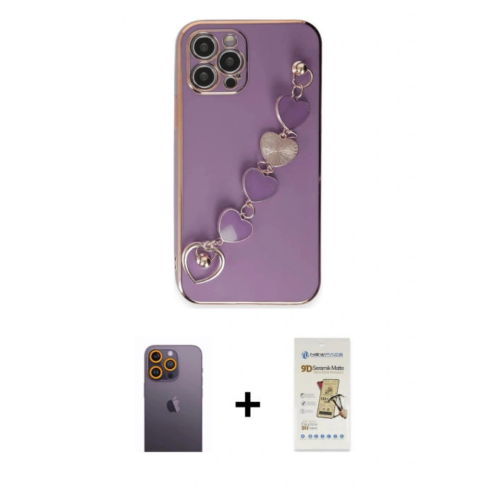 MARSİLYAN™- iPhone 12 Pro Max Kılıf Nova Işık Prime - Siyah Mat Seramik Nano Ekran Koruyucu + Neon Fosforlu Kamera Lens - SI