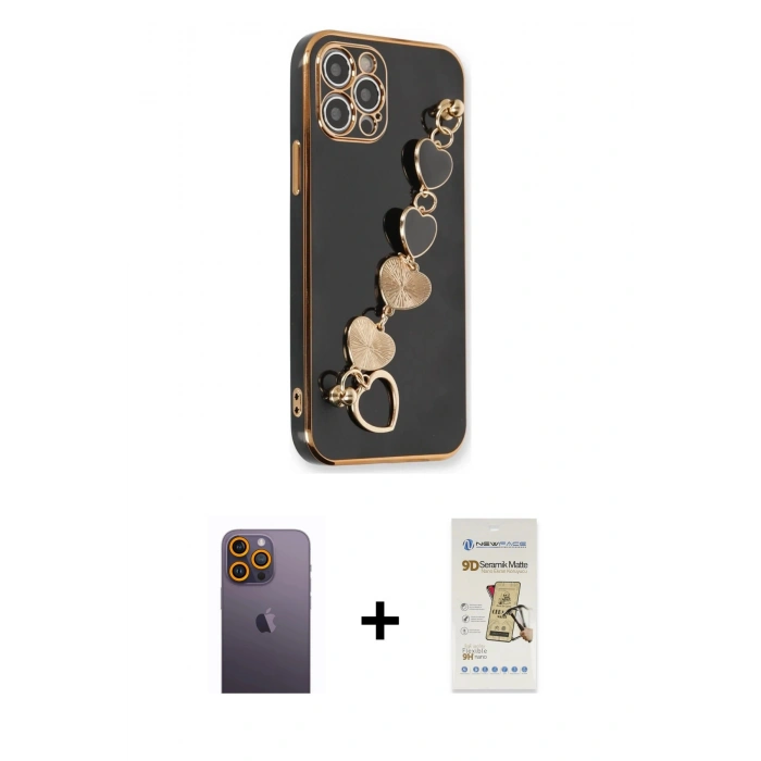 MARSİLYAN™- iPhone 12 Pro Max Kılıf Nova Işık Prime - Siyah Mat Seramik Nano Ekran Koruyucu + Neon Fosforlu Kamera Lens - SI