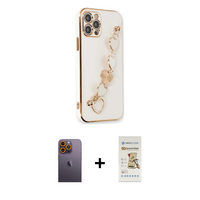 MARSİLYAN™- iPhone 12 Pro Max Kılıf Nova Işık Prime - Siyah Mat Seramik Nano Ekran Koruyucu + Neon Fosforlu Kamera Lens - SI