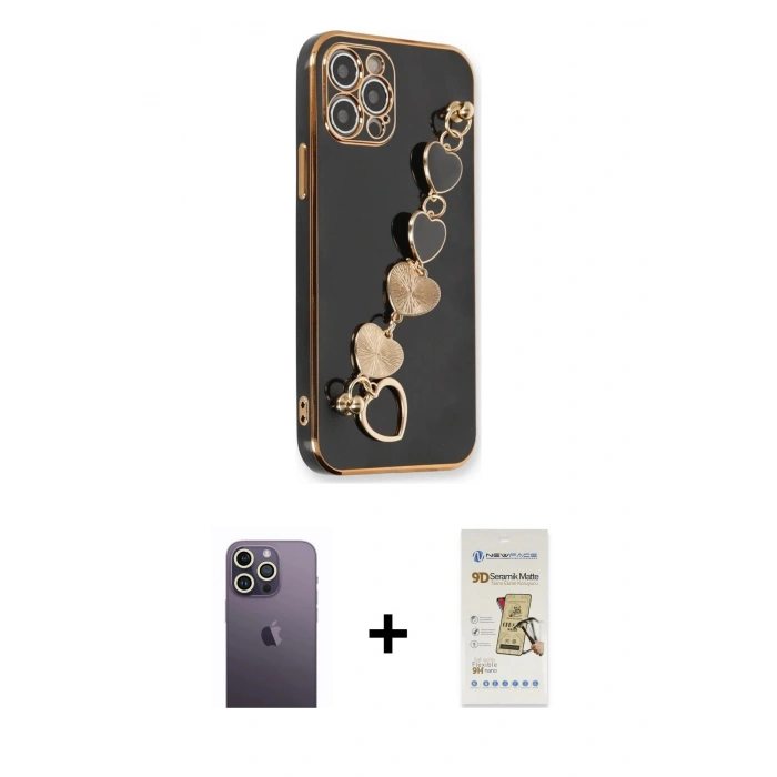 MARSİLYAN™- iPhone 12 Pro Max Kılıf Nova Işık Prime - Siyah Mat Seramik Nano Ekran Koruyucu + Neon Fosforlu Kamera Lens - BZ