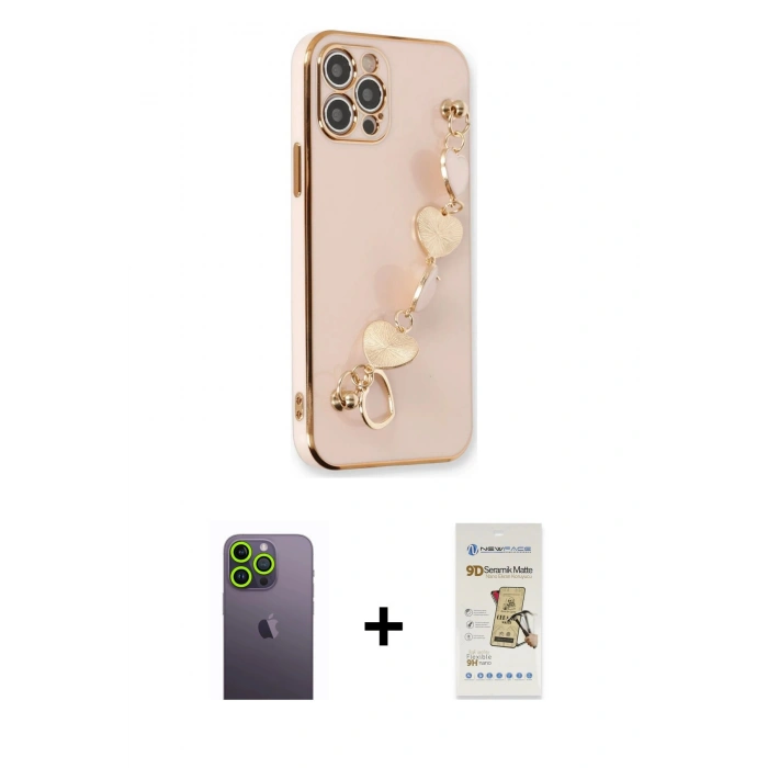 MARSİLYAN™- iPhone 12 Pro Max Kılıf Nova Işık Prime - Siyah Mat Seramik Nano Ekran Koruyucu + Neon Fosforlu Kamera Lens - YL