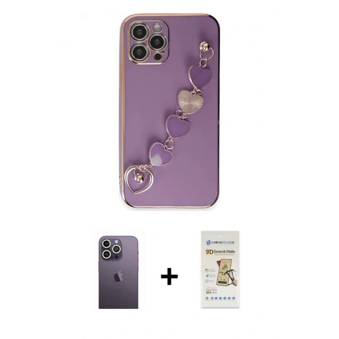 MARSİLYAN™- iPhone 12 Pro Max Kılıf Nova Işık Prime - Siyah Mat Seramik Nano Ekran Koruyucu + Neon Fosforlu Kamera Lens - BZ
