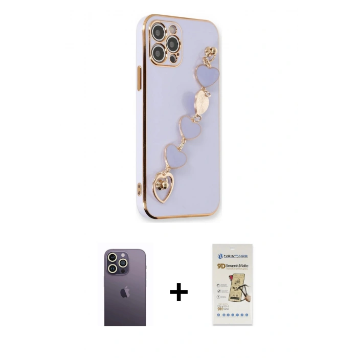 MARSİLYAN™- iPhone 12 Pro Max Kılıf Nova Işık Prime - Siyah Mat Seramik Nano Ekran Koruyucu + Neon Fosforlu Kamera Lens - BZ