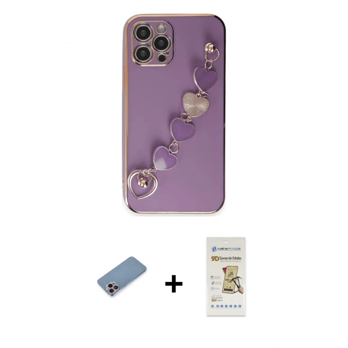 MARSİLYAN™- iPhone 12 Pro Max Kılıf Nova Işık Prime - Siyah Mat Seramik Nano Ekran Koruyucu + Pembe Shine Kamera Lens Koruma Cam