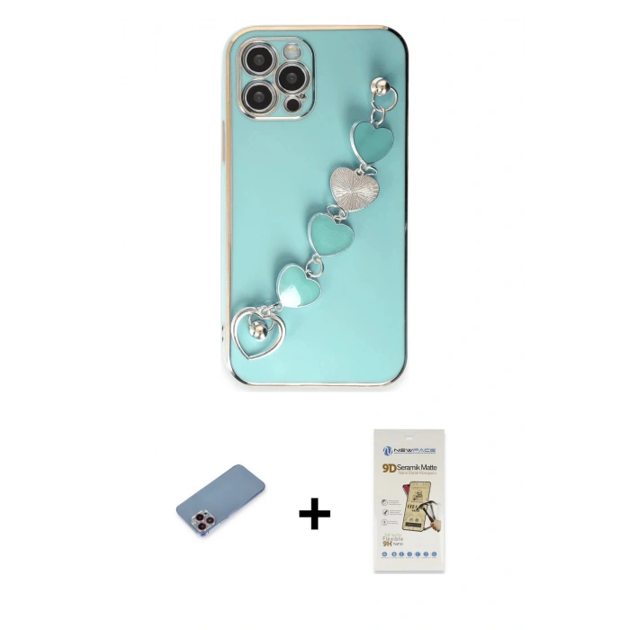 MARSİLYAN™- iPhone 12 Pro Max Kılıf Nova Işık Prime - Siyah Mat Seramik Nano Ekran Koruyucu + Pembe Shine Kamera Lens Koruma Cam