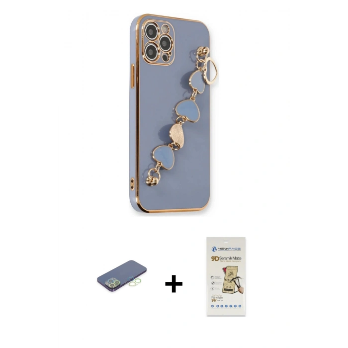MARSİLYAN™- iPhone 12 Pro Max Kılıf Nova Işık Prime - Siyah Mat Seramik Nano Ekran Koruyucu + Renkli Kamera Lens Koruma Cam - YL