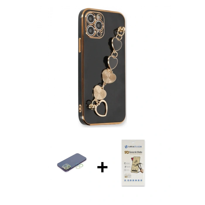 MARSİLYAN™- iPhone 12 Pro Max Kılıf Nova Işık Prime - Siyah Mat Seramik Nano Ekran Koruyucu + Renkli Kamera Lens Koruma Cam - YL