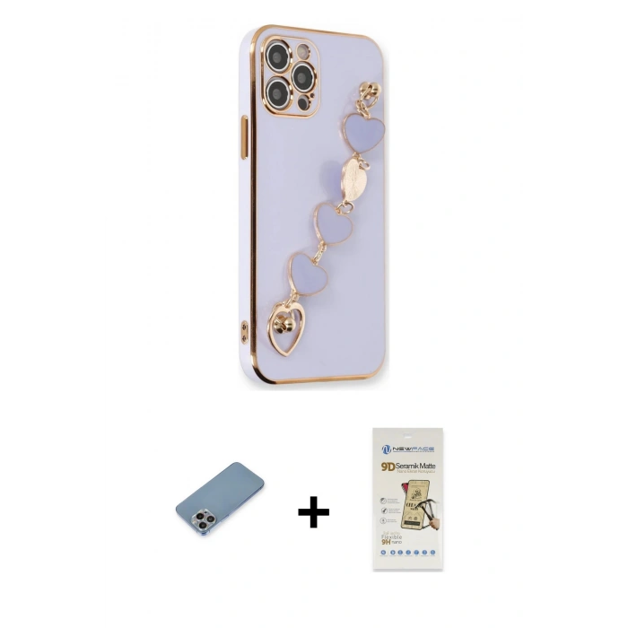 MARSİLYAN™- iPhone 12 Pro Max Kılıf Nova Işık Prime - Siyah Mat Seramik Nano Ekran Koruyucu + Shine Kamera Lens Koruma Cam - GI