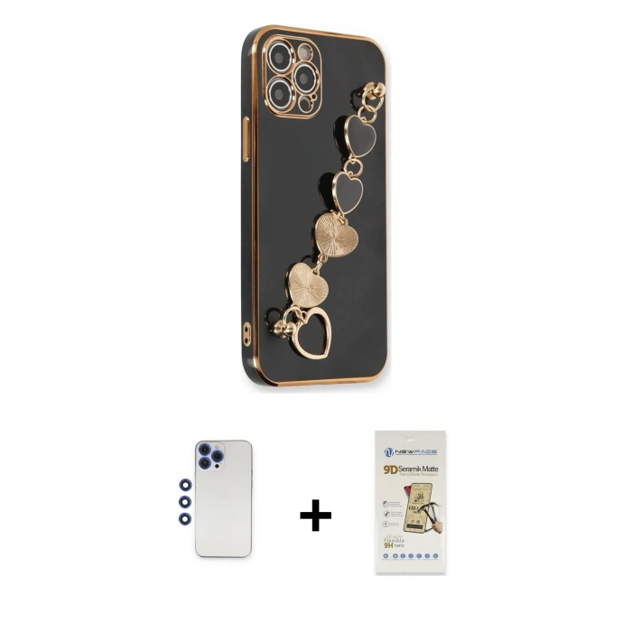 MARSİLYAN™- iPhone 12 Pro Max Kılıf Nova Işık Prime - Siyah Mat Seramik Nano Ekran Koruyucu + Shine Kamera Lens - LT