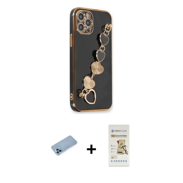 MARSİLYAN™- iPhone 12 Pro Max Kılıf Nova Işık Prime - Siyah Mat Seramik Nano Ekran Koruyucu + Shine Kamera Lens Koruma Cam - MI