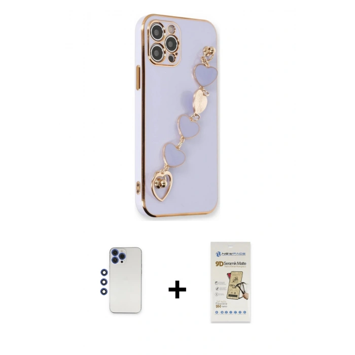 MARSİLYAN™- iPhone 12 Pro Max Kılıf Nova Işık Prime - Siyah Mat Seramik Nano Ekran Koruyucu + Shine Kamera Lens - LT