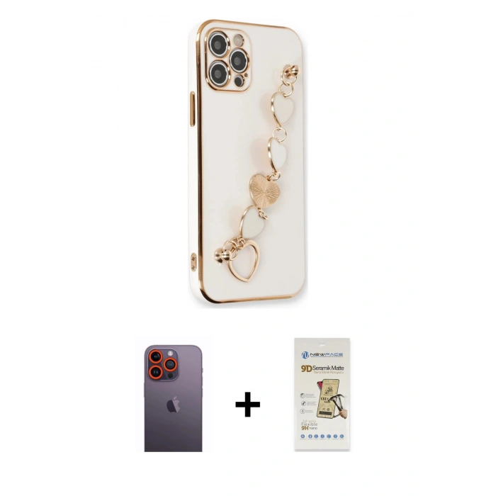 MARSİLYAN™- iPhone 12 Pro Max Kılıf Nova Işık Prime - Siyah Mat Seramik Nano Ekran Koruyucu + Neon Fosforlu Kamera Lens - TU