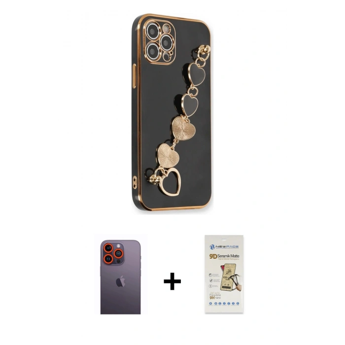 MARSİLYAN™- iPhone 12 Pro Max Kılıf Nova Işık Prime - Siyah Mat Seramik Nano Ekran Koruyucu + Neon Fosforlu Kamera Lens - TU