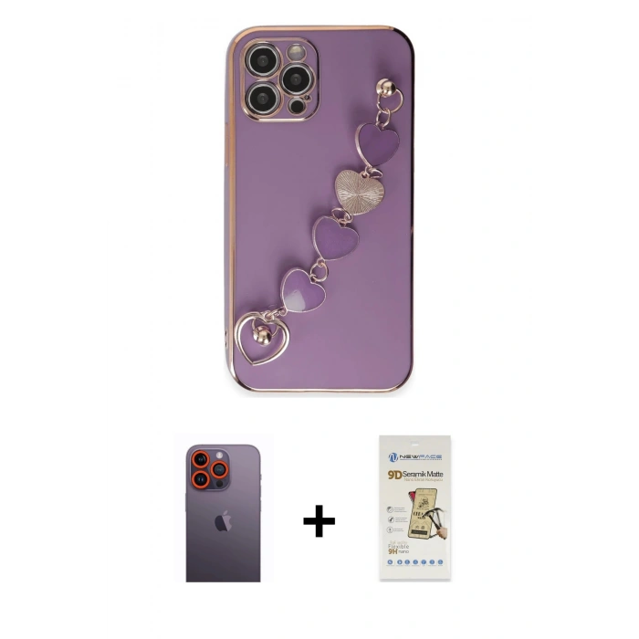 MARSİLYAN™- iPhone 12 Pro Max Kılıf Nova Işık Prime - Siyah Mat Seramik Nano Ekran Koruyucu + Neon Fosforlu Kamera Lens - TU