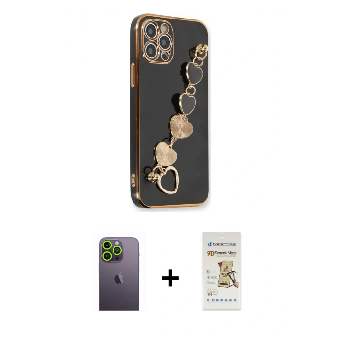 MARSİLYAN™- iPhone 12 Pro Max Kılıf Nova Işık Prime - Siyah Mat Seramik Nano Ekran Koruyucu + Neon Fosforlu Kamera Lens - YL