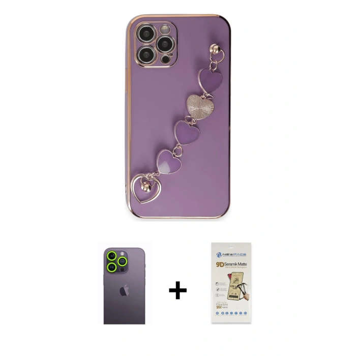 MARSİLYAN™- iPhone 12 Pro Max Kılıf Nova Işık Prime - Siyah Mat Seramik Nano Ekran Koruyucu + Neon Fosforlu Kamera Lens - YL
