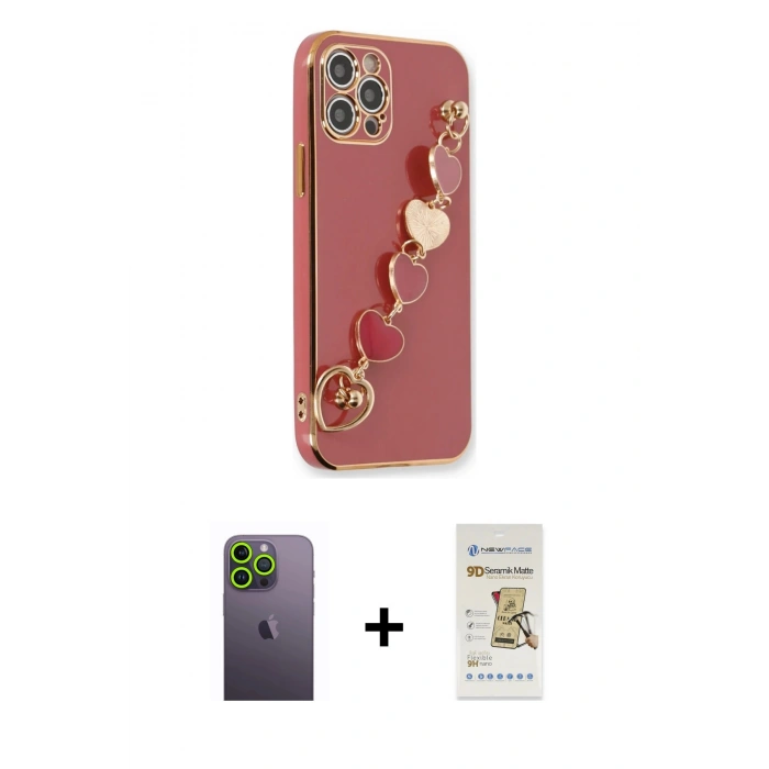 MARSİLYAN™- iPhone 12 Pro Max Kılıf Nova Işık Prime - Siyah Mat Seramik Nano Ekran Koruyucu + Neon Fosforlu Kamera Lens - YL