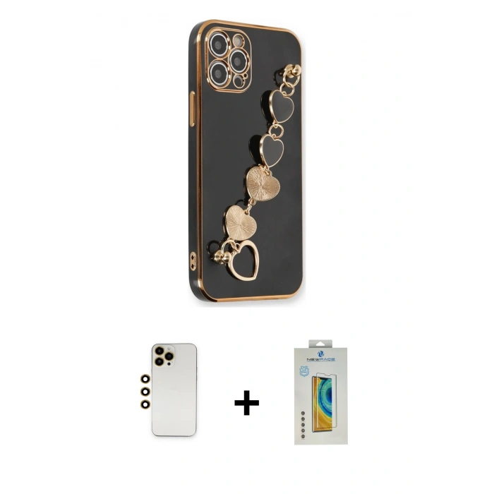 MARSİLYAN™- iPhone 12 Pro Max Kılıf Nova Işık Prime - Siyah Polymer Nano Ekran Koruyucu + Shine Kamera Lens - GD