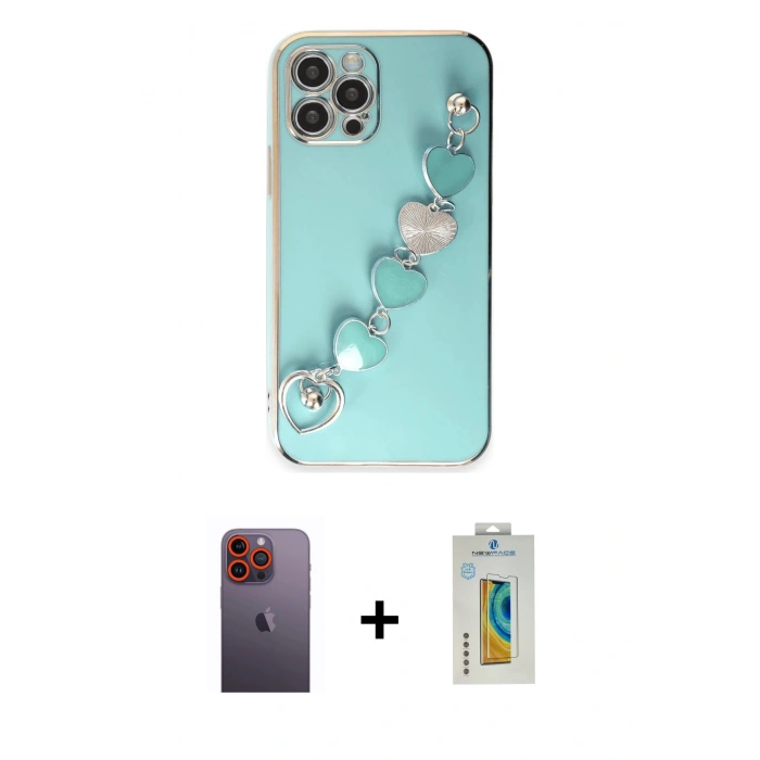 MARSİLYAN™- iPhone 12 Pro Max Kılıf Nova Işık Prime - Siyah Polymer Nano Ekran Koruyucu + Neon Fosforlu Kamera Lens - TU