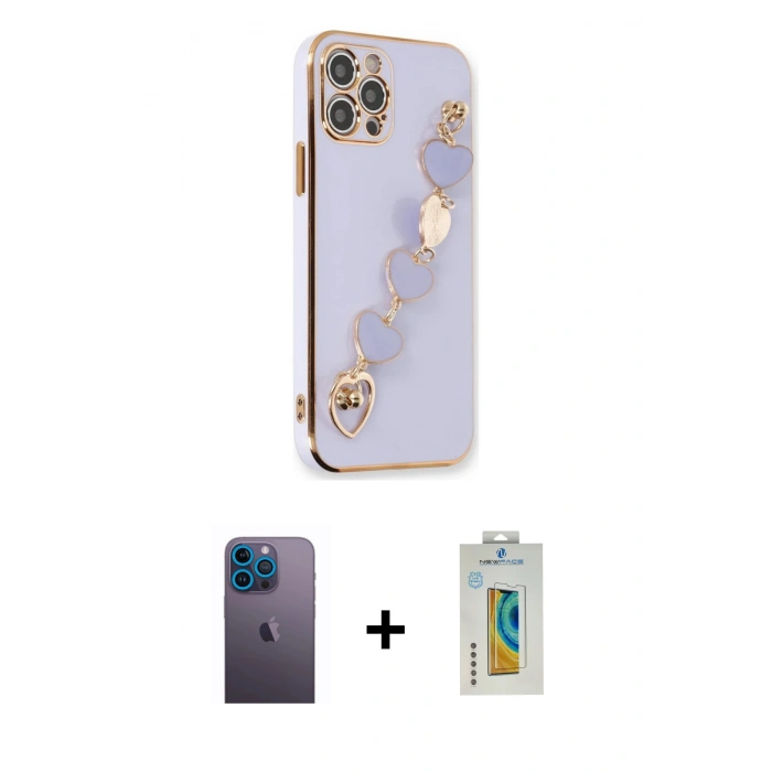 MARSİLYAN™- iPhone 12 Pro Max Kılıf Nova Işık Prime - Siyah Polymer Nano Ekran Koruyucu + Neon Fosforlu Kamera Lens - MI