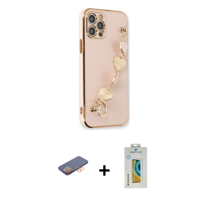 MARSİLYAN™- iPhone 12 Pro Max Kılıf Nova Işık Prime - Siyah Polymer Nano Ekran Koruyucu + Renkli Kamera Lens Koruma Cam - TU