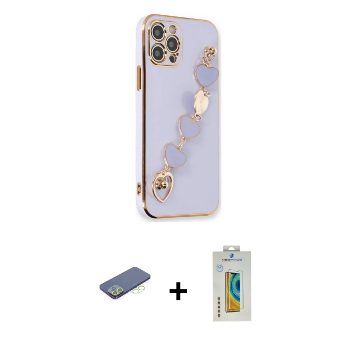 MARSİLYAN™- iPhone 12 Pro Max Kılıf Nova Işık Prime - Siyah Polymer Nano Ekran Koruyucu + Renkli Kamera Lens Koruma Cam - YL
