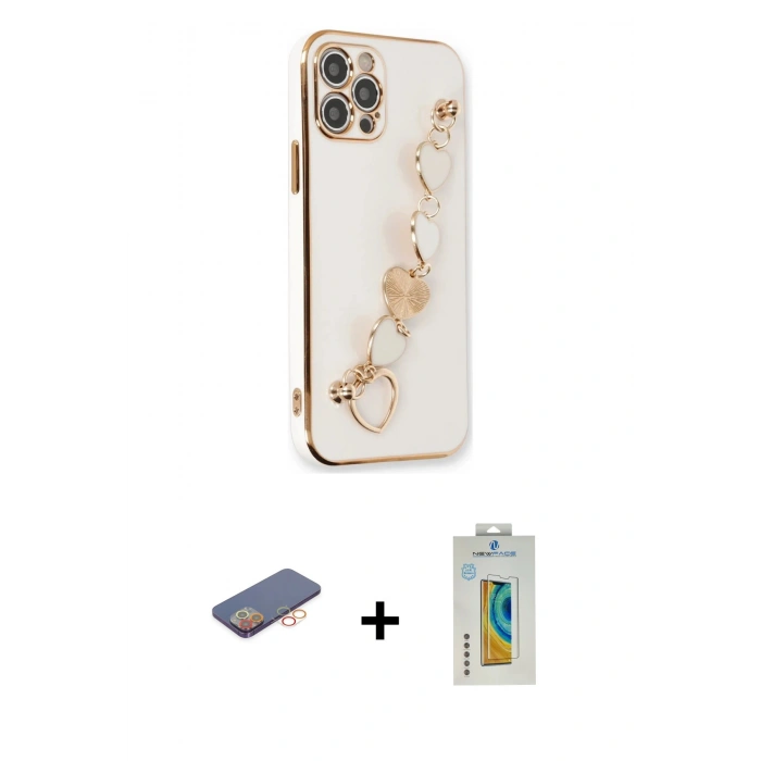 MARSİLYAN™- iPhone 12 Pro Max Kılıf Nova Işık Prime - Siyah Polymer Nano Ekran Koruyucu + Renkli Kamera Lens Koruma Cam - TU