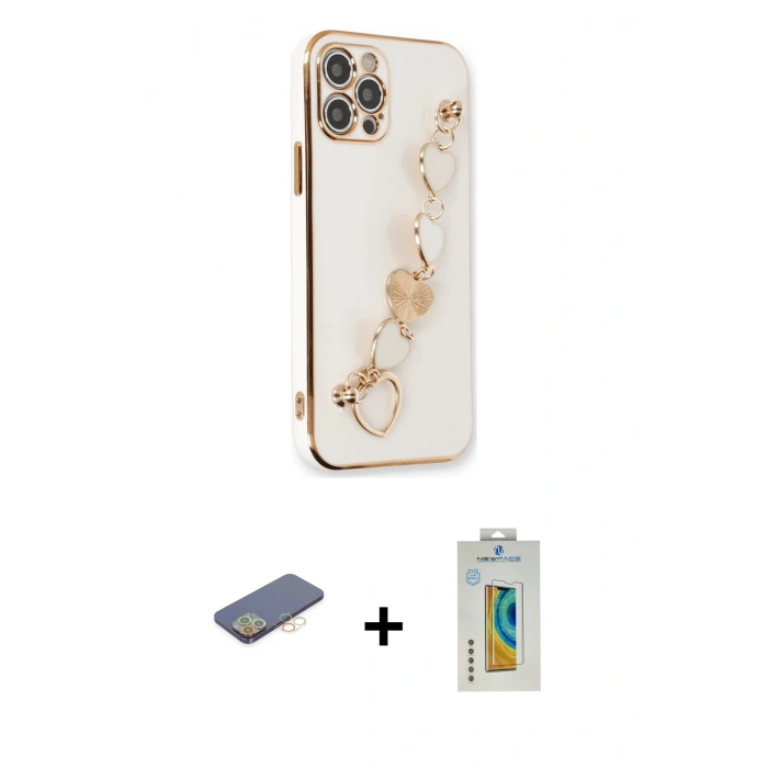 MARSİLYAN™- iPhone 12 Pro Max Kılıf Nova Işık Prime - Siyah Polymer Nano Ekran Koruyucu + Renkli Kamera Lens Koruma Cam - SI