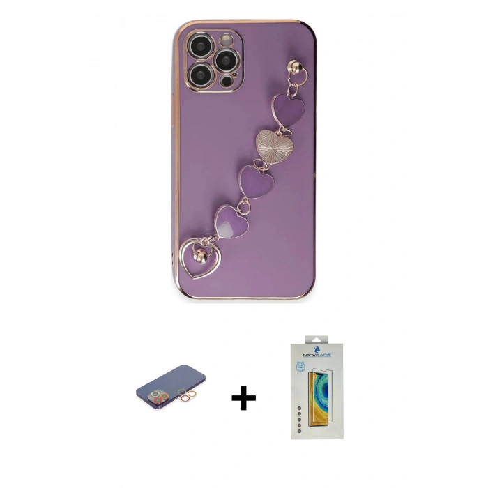 MARSİLYAN™- iPhone 12 Pro Max Kılıf Nova Işık Prime - Siyah Polymer Nano Ekran Koruyucu + Renkli Kamera Lens Koruma Cam - TU