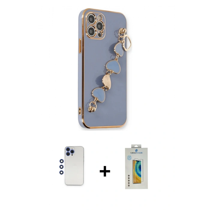 MARSİLYAN™- iPhone 12 Pro Max Kılıf Nova Işık Prime - Siyah Polymer Nano Ekran Koruyucu + Shine Kamera Lens - LT