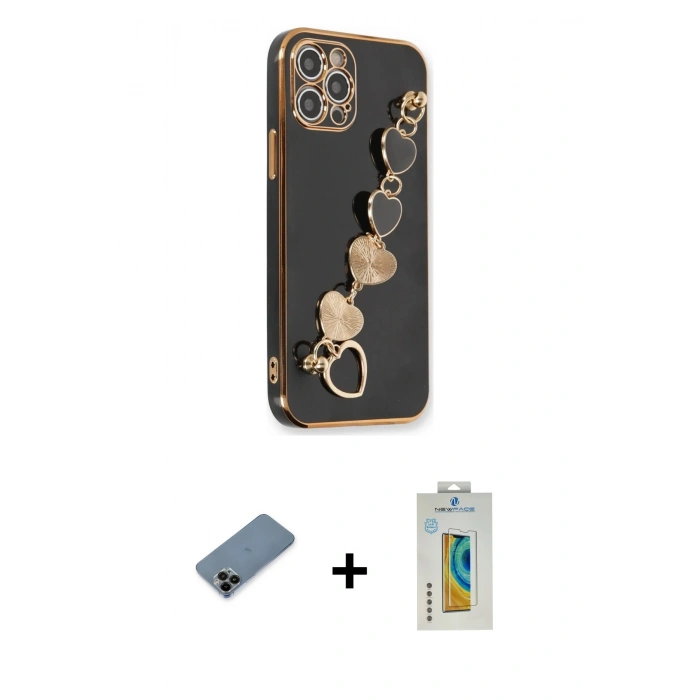 MARSİLYAN™- iPhone 12 Pro Max Kılıf Nova Işık Prime - Siyah Polymer Nano Ekran Koruyucu + Shine Kamera Lens Koruma Cam - SH